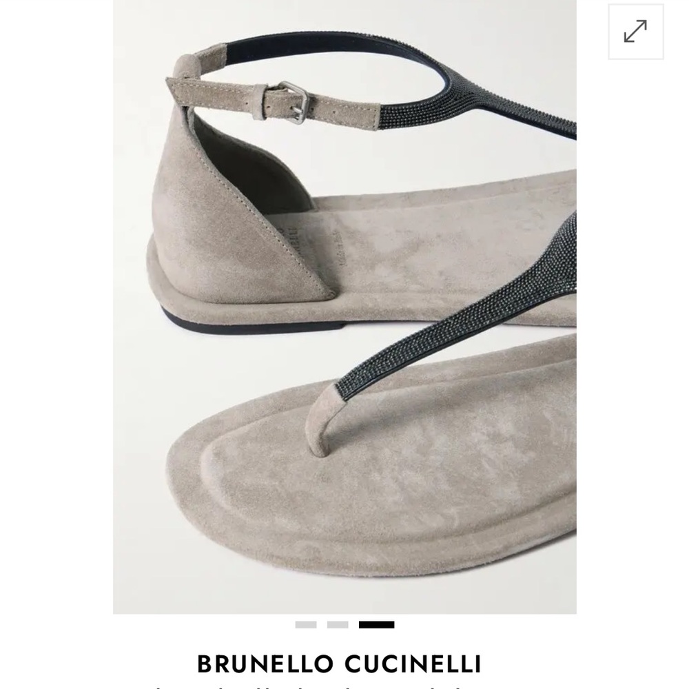 Brunello Cucinelli Taupe Suede Bead-Trim Thong Sandals size 36